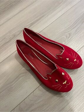 Red Cat-Embroidered Women's Ballet Flats cute